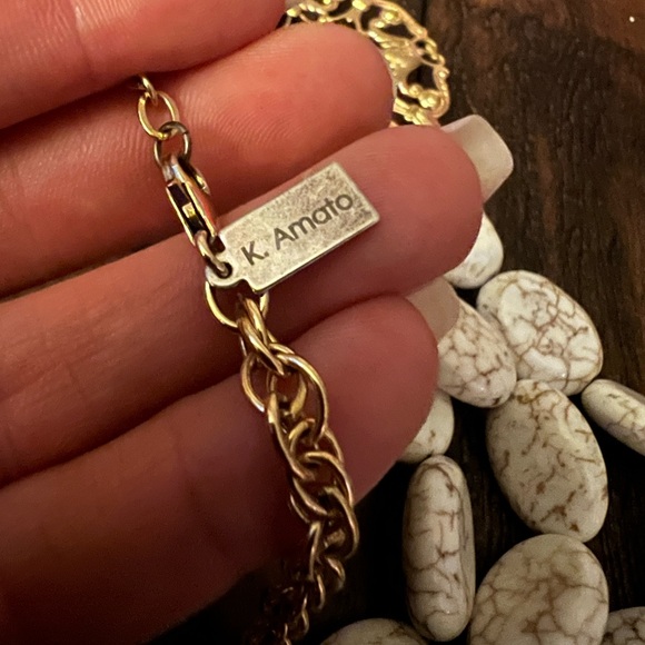 K Amato White Stone and Gold Tone Filigree Necklace Chic Bold Statement - Picture 3 of 4